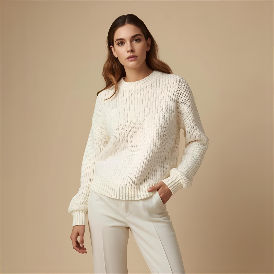 ELEN | White Relaxed Knitwear Sweater